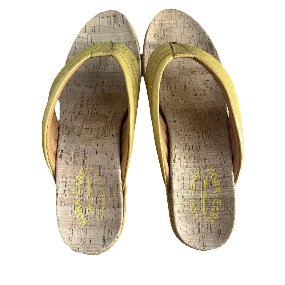 Kork Ease Madison Wedge Flip Flop Sandal Womens Size 10 Yellow Leather Beach